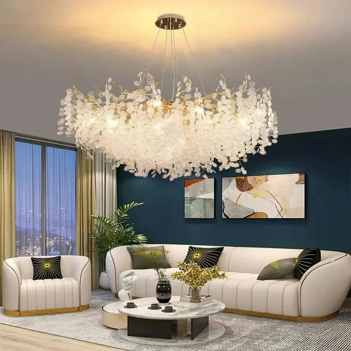 Lustre de Luxe Feuille en Cristal pour Salon Marocain