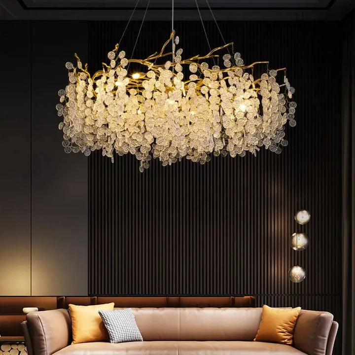 Lustre de Luxe Feuille en Cristal pour Salon Marocain